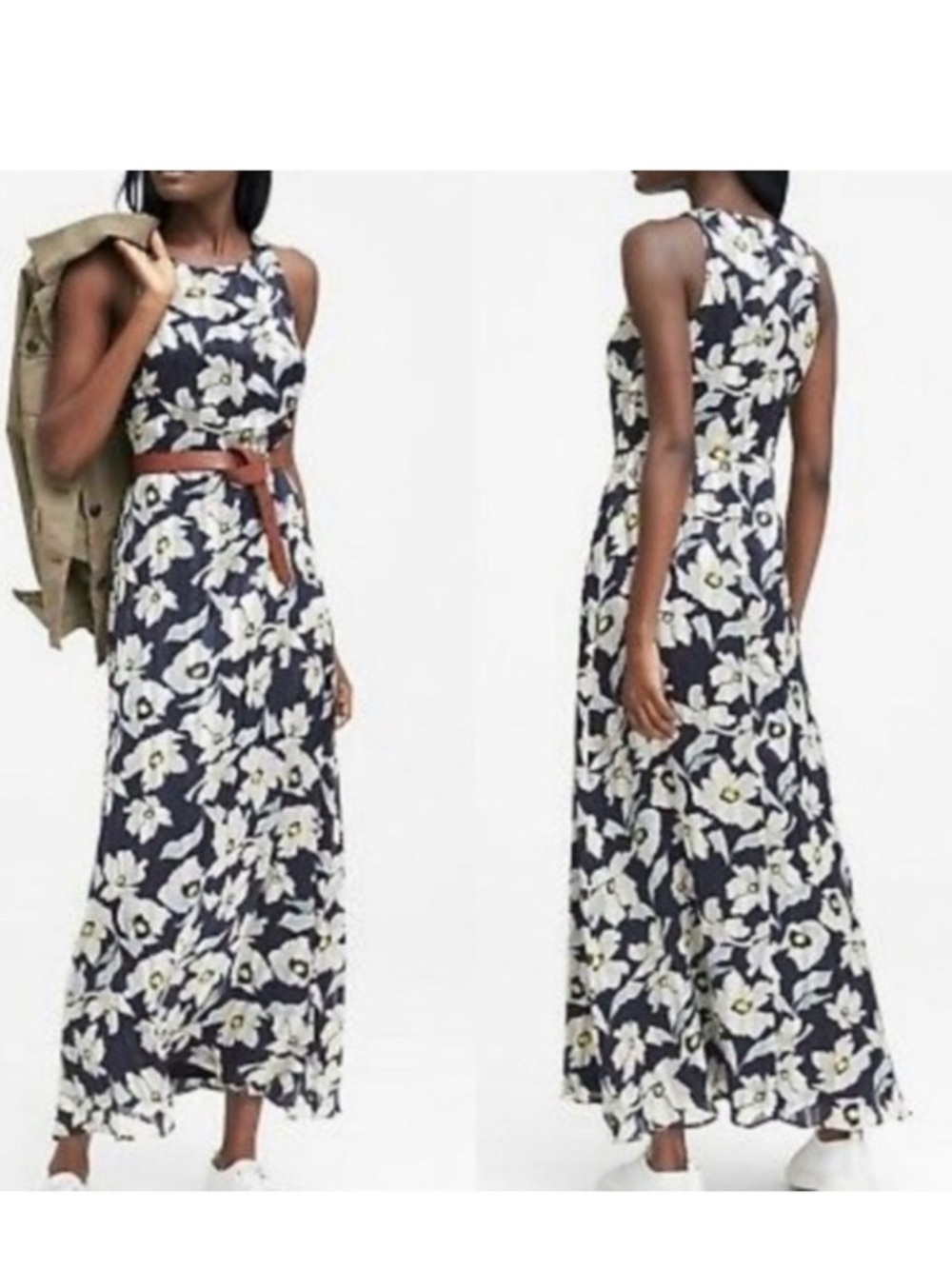 Banana Republic Floral Fit-and-Flare Sleeveless Maxi Dress Navy Size 6